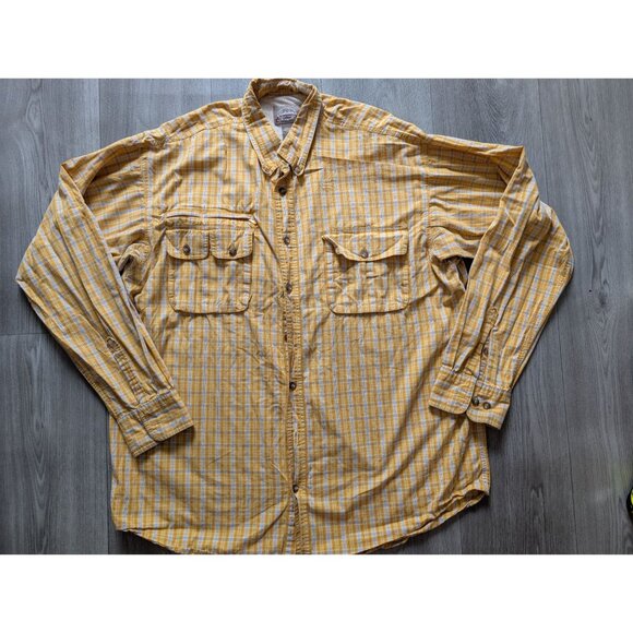 Cabelas Safari Series XL Tall Yellow Plaid Shirt Mesh Lining Button Front Mens - Picture 3 of 7